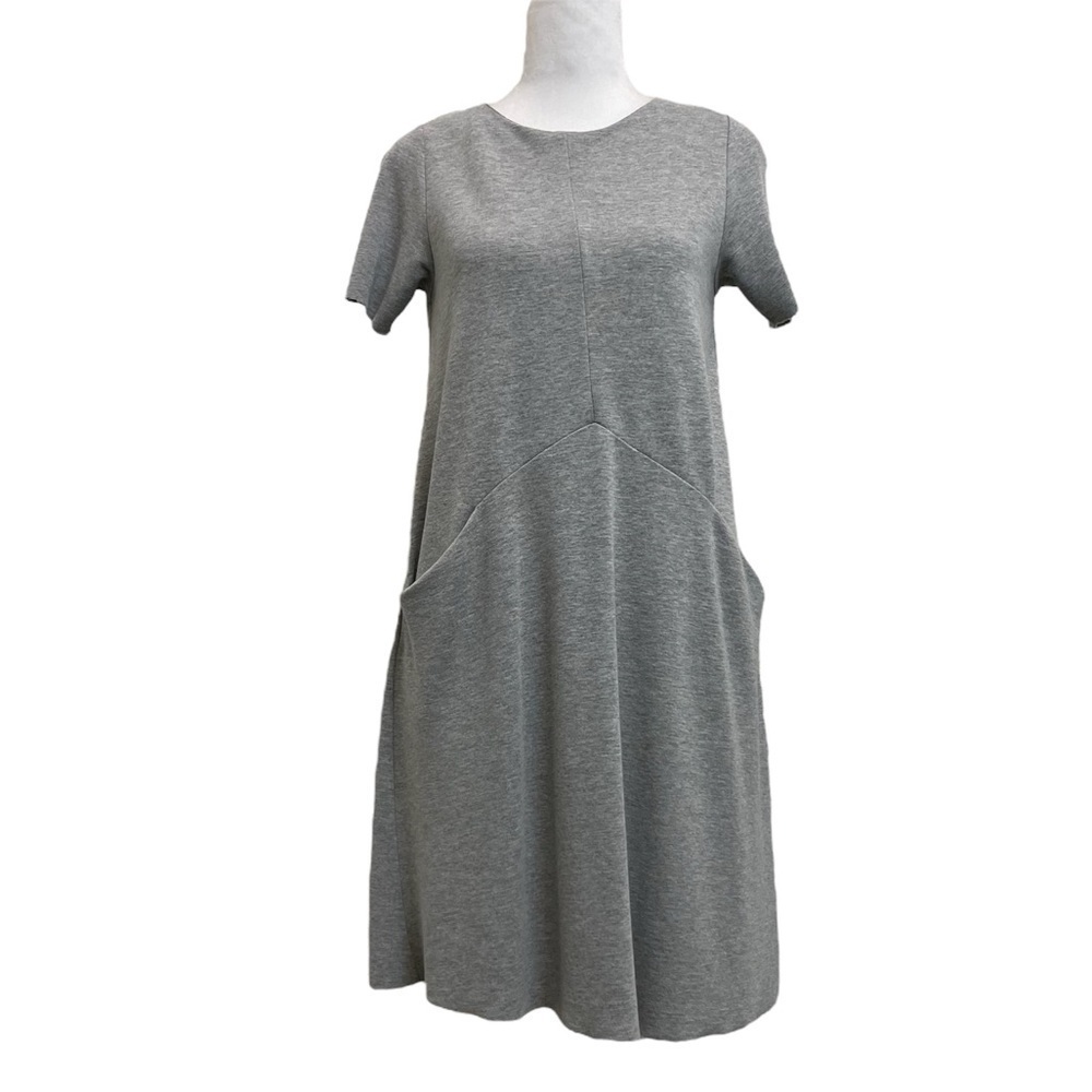 COS Gray Short Sleeve Flared Pockets Sweater Dress